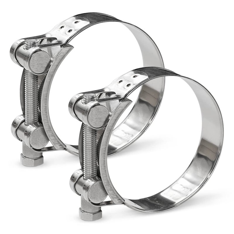 AKIHISA 2 Pack 56-59mm ID Range T-Bolt Hose Clamp 304 Stainless Steel Adjustable Heavy Duty Tube Clamp 2.2 To 2.32 Inch - Image 1